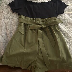 Black and Olive Green Off-Shoulder Romper